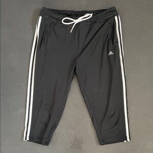 Adidas Sz M Black Joggers with White Stripes and Drawstring Waist